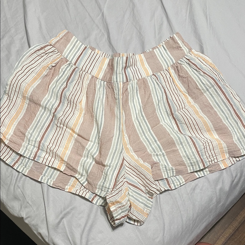 Prana High Waist Striped Shorts - Tan, White, Orange